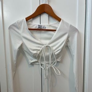 Princess Polly ribbed white tie crop top